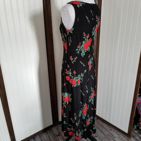 Vintage 90's size 6 Petite Black floral midi dress - Picture 7 of 8